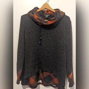 MICHAEL TYLER Long Sleeve Cowl Neck, Layered, Gray and Burnt Orange, X-Large